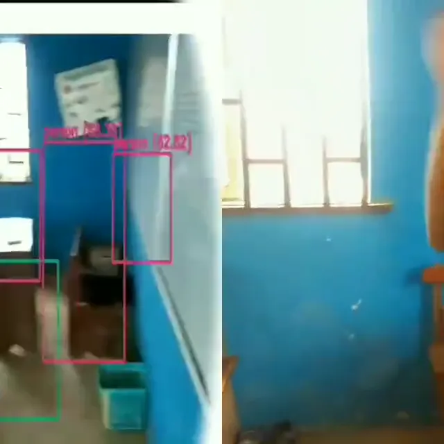 Computer vision class: live object detection drawing labelled boxes around a room
